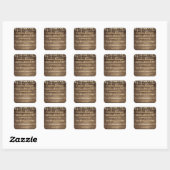 Sticker Carré Rustic Wood, String Lights Graduate Return Adresse (Feuille)