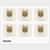 Sticker Carré Rustic Woodland Deer Head with Winter Foliage -  (Feuille)