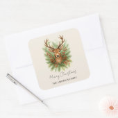 Sticker Carré Rustic Woodland Deer Head with Winter Foliage -  (Enveloppe)