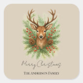 Sticker Carré Rustic Woodland Deer Head with Winter Foliage -  (Devant)