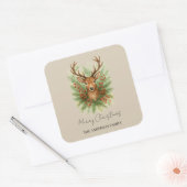Sticker Carré Rustic Woodland Deer Head with Winter Foliage -  (Enveloppe)
