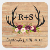 Sticker Carré Rustique Antlers Floral Bourgogne Mariage bois (Devant)