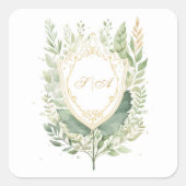 Sticker Carré Rustique aquarelle Mariage de verdure (Devant)