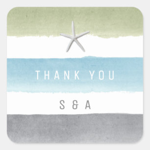 Sticker Carré Rustique aquarelle rayures nautique mariage plage 