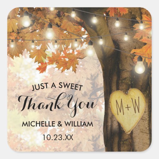 Sticker Carré Rustique Automne arbre d'automne Lumières Mariage (Devant)