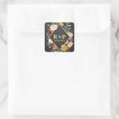 Sticker Carré Rustique Automne Chalkboard Floral Mariage (Sac)