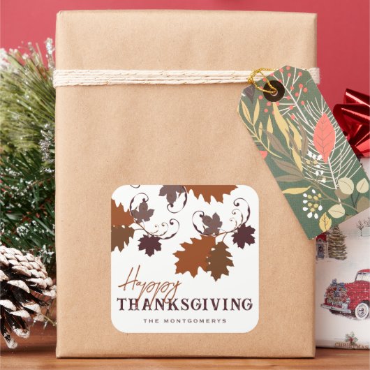 Sticker Carré Rustique Automne Chêne Feuille Bon thanksgiving (vacances)
