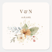 Sticker Carré Rustique Automne Rose Aquarelle Botanique (Devant)