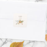 Sticker Carré Rustique Automne Rose Aquarelle Botanique<br><div class="desc">L'amour d'un mariage d'automne est capturé dans ce design élégant avec roses d'aquarelle et de la verdure dans les couleurs chaudes de l'automne de terre cuite, ivoire, rouille, châtaignier, bleu poussiéreux et vert sauge avec des touches d'or pétillant. Cette conception comporte également des graphiques texte uniques dans une police de...</div>