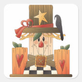 Sticker Carré Rustique automne Scarecrow avec Citrouilles et Cor (Devant)