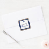 Sticker Carré Rustique Baptême garçon Dieu béni Favoriser (Enveloppe)