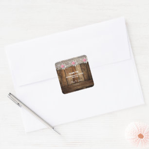 Sticker Carré Rustique Barnwood & Lace Mariage