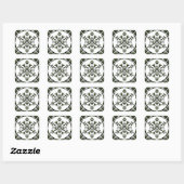 Sticker Carré Rustique Blanc Vert Tartan Noir Chèques Snowflakes (Feuille)
