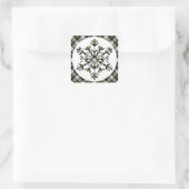 Sticker Carré Rustique Blanc Vert Tartan Noir Chèques Snowflakes (Sac)