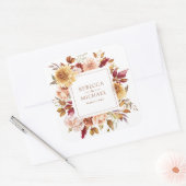 Sticker Carré Rustique Bourgogne Terracotta Mariage Floral (Enveloppe)