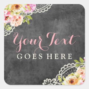 Sticker Carré Rustique Chalkboard Ferme Roses dentelle Shabby Ch