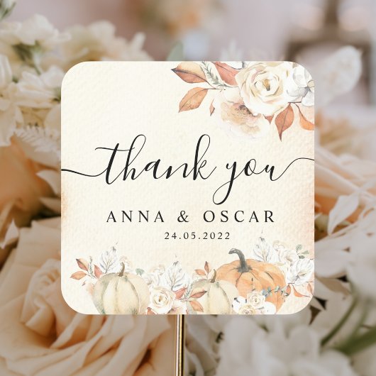 Sticker Carré Rustique Citrouilles et fleurs d'automne