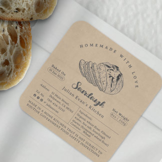 Sticker Carré Rustique Croquis fait maison Sourdough Cottage Law