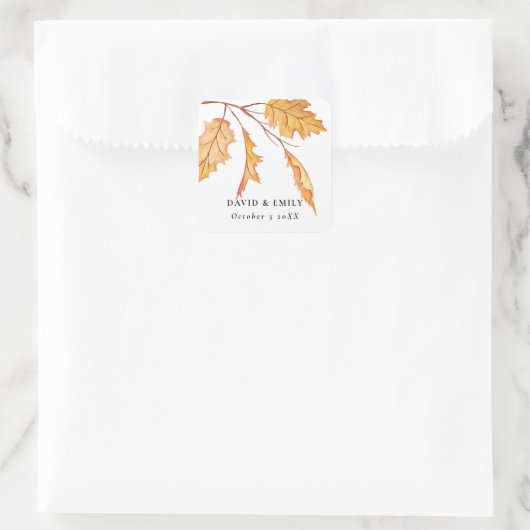 Sticker Carré Rustique Élégant Automne Feuilles Mariage simple (Sac)