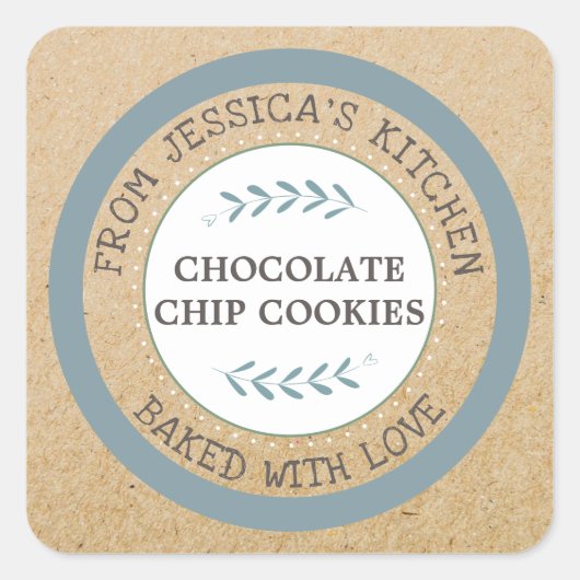 Sticker Carré Rustique Fait Maison Cuisiné Avec Amour Baking Cad (Devant)