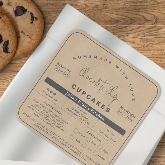 Sticker Carré Rustique Faux Kraft Papier Cuisine maison Droit de