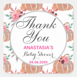 Sticker Carré Rustique Floral Automne Bébé Remerciements Shower