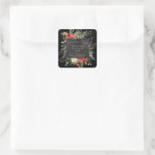 Sticker Carré Rustique Floral Vert Noir Joyeux Noël Adresse (Sac)