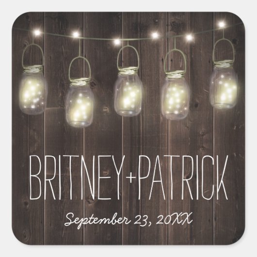 Sticker Carré Rustique Grange Bois Mason Jar Mariage Faveurs (Devant)