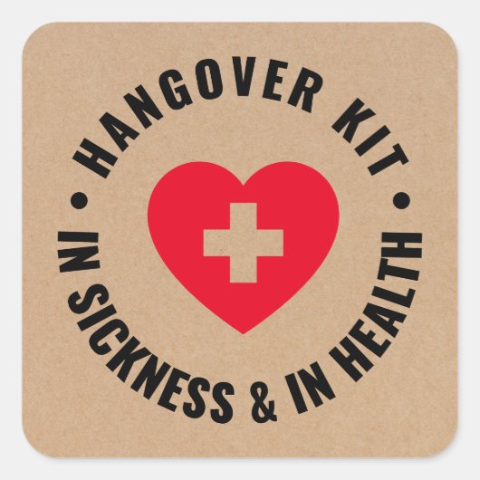 Sticker Carré Rustique Kraft Mariage Hangover Kit de récupératio (Devant)