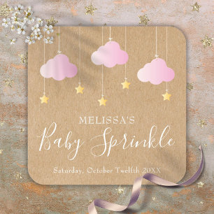 Sticker Carré Rustique Kraft Twinkle Sprinkle Baby shower rose