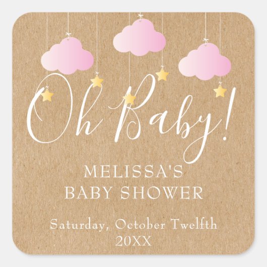 Sticker Carré Rustique Kraft Twinkle Twinkle Oh Baby baby shower (Devant)