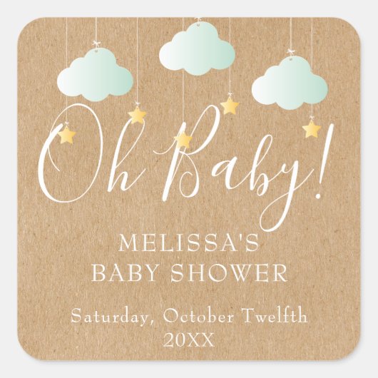 Sticker Carré Rustique Kraft Twinkle Twinkle Oh Baby baby shower (Devant)