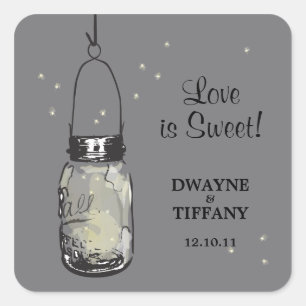 Sticker Carré Rustique Mason Jar & Fireflies