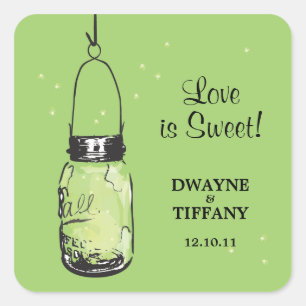 Sticker Carré Rustique Mason Jar & Fireflies