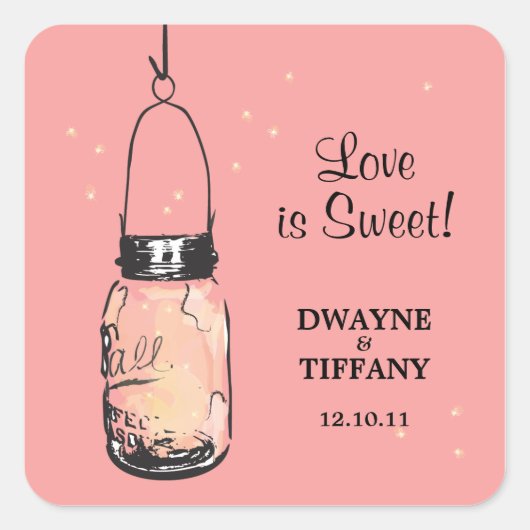 Sticker Carré Rustique Mason Jar & Fireflies (Devant)