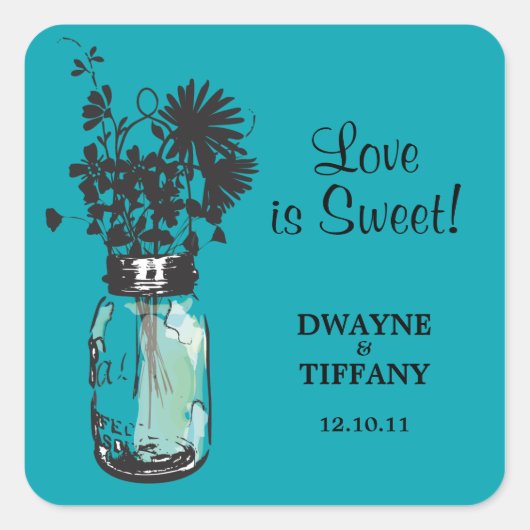 Sticker Carré Rustique Mason Jar & Fleur sauvage (Devant)