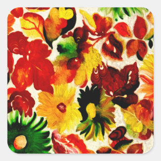 Sticker Carré Rustique Nature Automne Feuilles Peinture