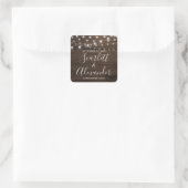 Sticker Carré Rustique String Lumières Mariage en bois Date (Sac)
