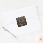 Sticker Carré Rustique String Lumières Mariage en bois Date (Enveloppe)
