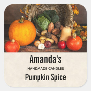 Sticker Carré Rustique Thanksgiving Table Citrouille bougie Biz