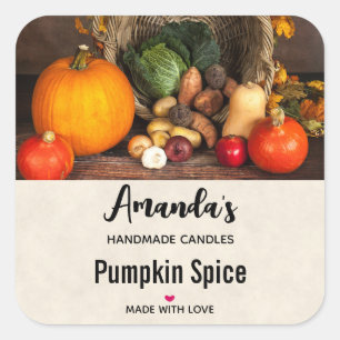 Sticker Carré Rustique Thanksgiving Table Citrouille bougie Biz