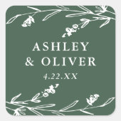 Sticker Carré Rustique Vert foncé Fleur sauvage mariage Faveur (Devant)