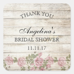 Sticker Carré Rustique Vintage Floral Douche nuptiale Merci