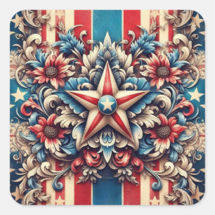 Sticker Carré rustique/vintage USA/patriotique