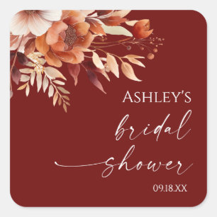 Sticker Carré Rusty Burgundy Marron Floral Fleur Mariage