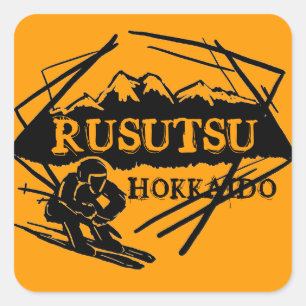 Sticker Carré Rusutsu Hokkaido Japon logo orange