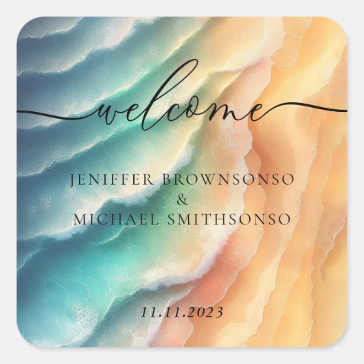 Sticker Carré Sable rose Ocean Beach Signature Sun (Devant)