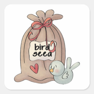 Sticker Carré Sac à graines d'oiseaux avec cou et coeur
