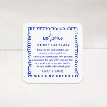 Sticker Carré Sac cadeau de bienvenue Mariage bleu<br><div class="desc">Sac cadeau de bienvenue Mariage bleu français Stickers Favoriser</div>