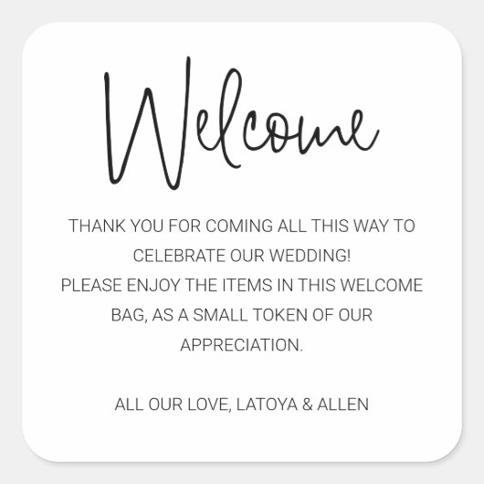 Sticker Carré Sac cadeau de bienvenue Mariage moderne (Devant)